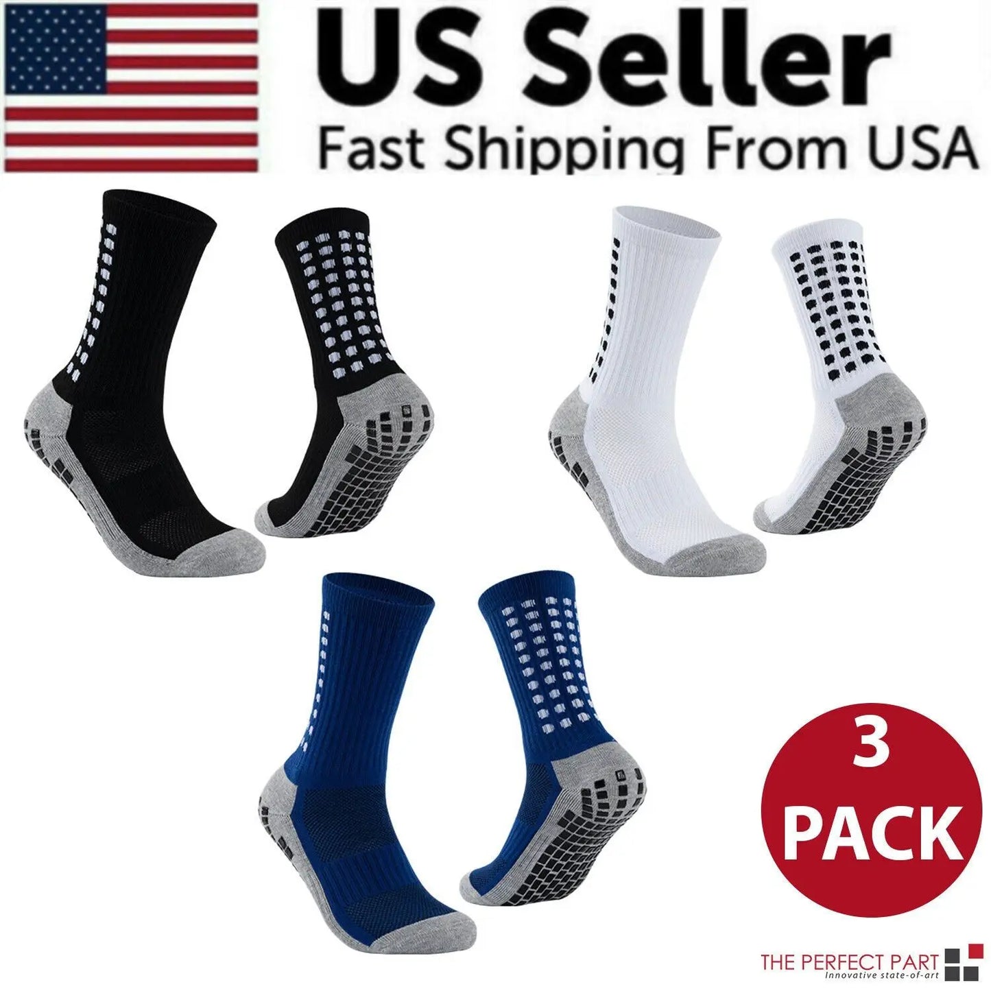 Premium 3-Pair Mens Grip Socks with Anti-Slip