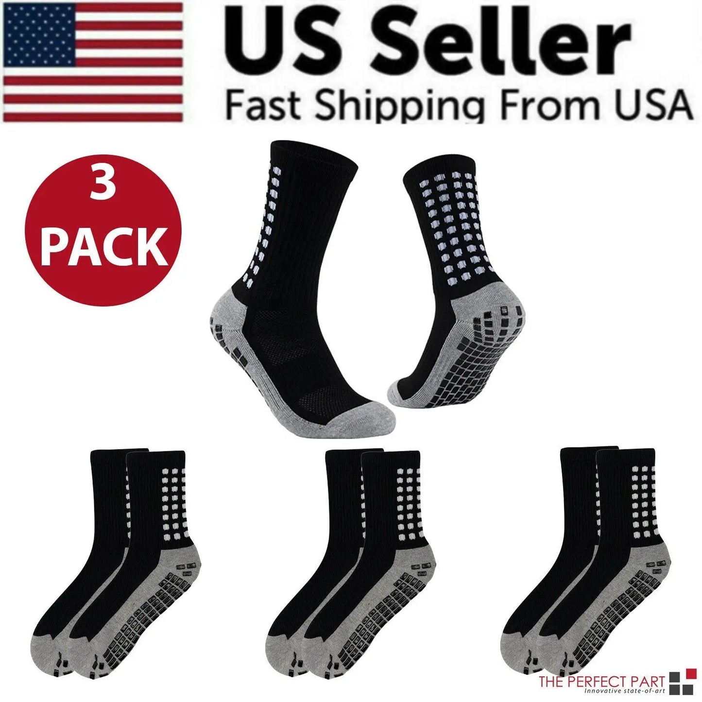 Premium 3-Pair Mens Grip Socks with Anti-Slip