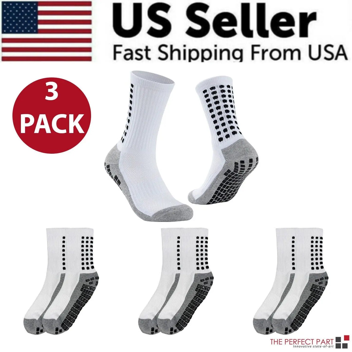 Premium 3-Pair Mens Grip Socks with Anti-Slip